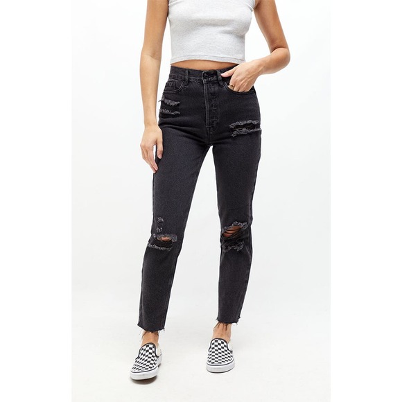 PacSun Ultra High-Rise Slim Fit Denim Distressed Jean, Women's Size 26 - Black - Picture 1 of 14